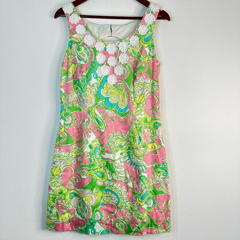 Lilly Pulitzer Nina Chin Chin Shift Dress Womens 8 Preppy Elephant Paisley Chic